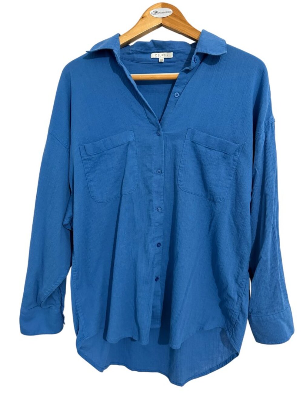 Z Supply Bright Blue Oversized Cotton Button Up Shirt M/L
